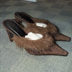 Elegant Brown faux fur-Trimmed Women's Heels